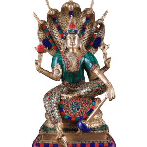 Pure Brass Vishnu Sheshanaaga Stonework 11 Inch - Premium Temple Art | Jaipurio